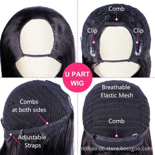 Wholesale Straight Human Hair Wigs For Black Women Peruvian Hair Wigs Cheap U Part Wig Glueless Remy Human Hair